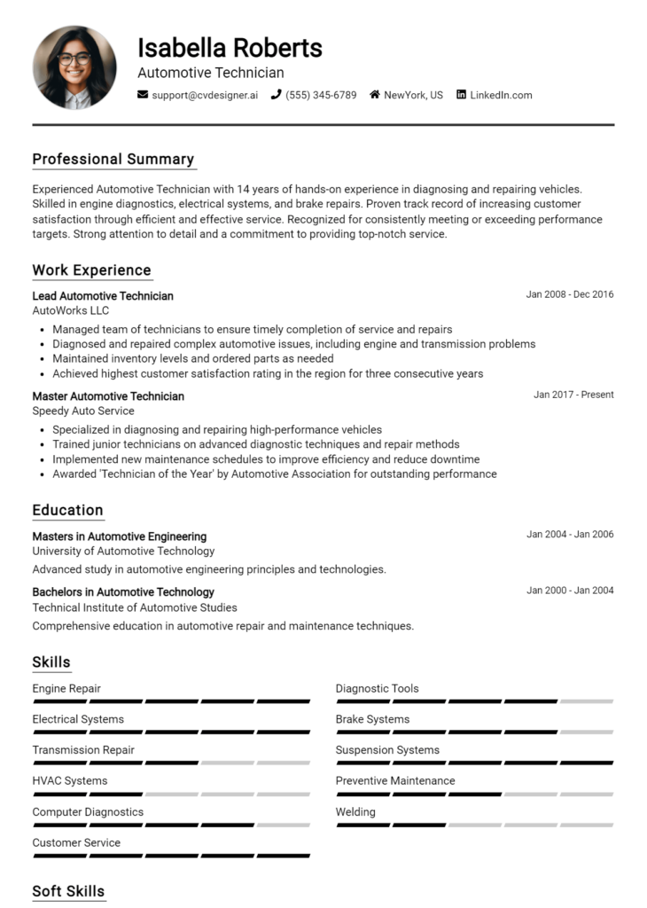 Automotive Technician Resume Example