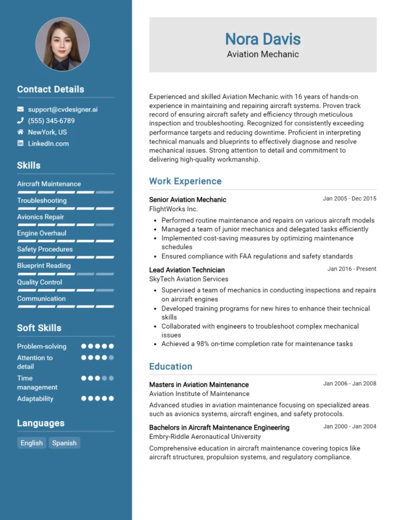 Aviation Mechanic CV Example For 2025: Top Tips & Samples