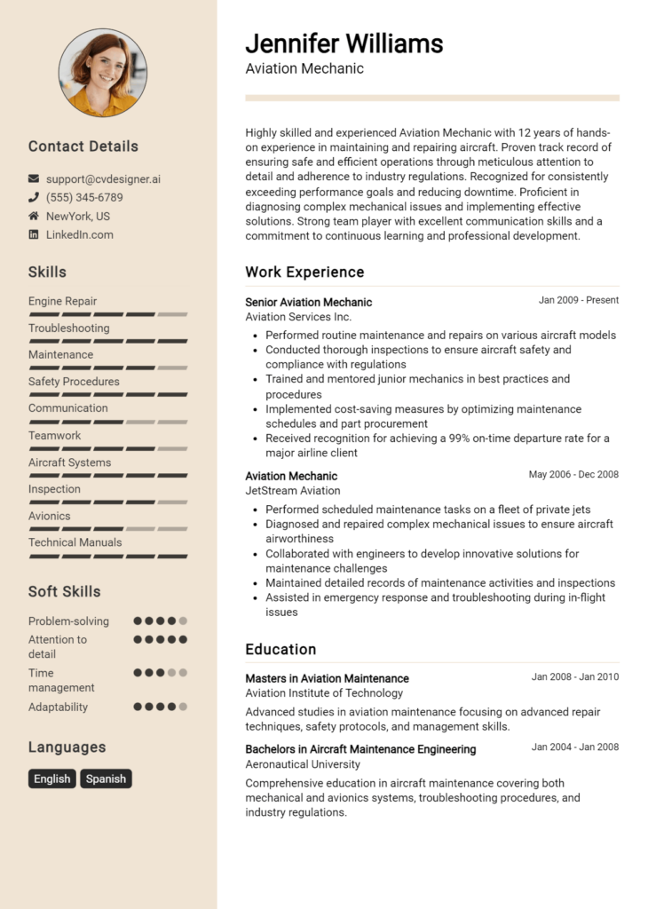 Aviation Mechanic Resume Example