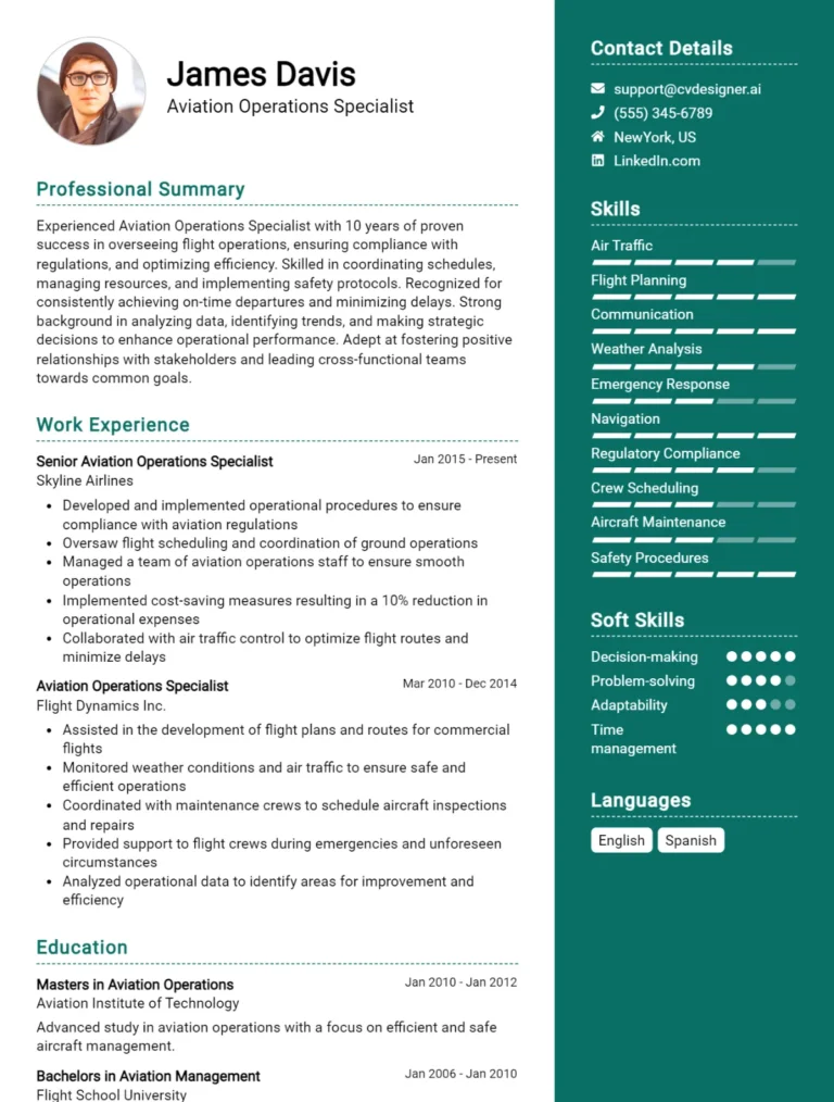 Aviation Operations Specialist CV Example For 2025: Top Tips & Samples