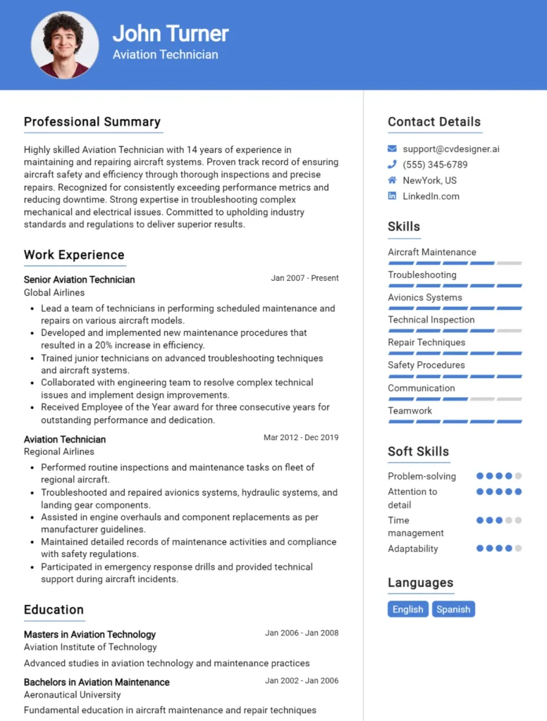 Aviation Technician CV Example