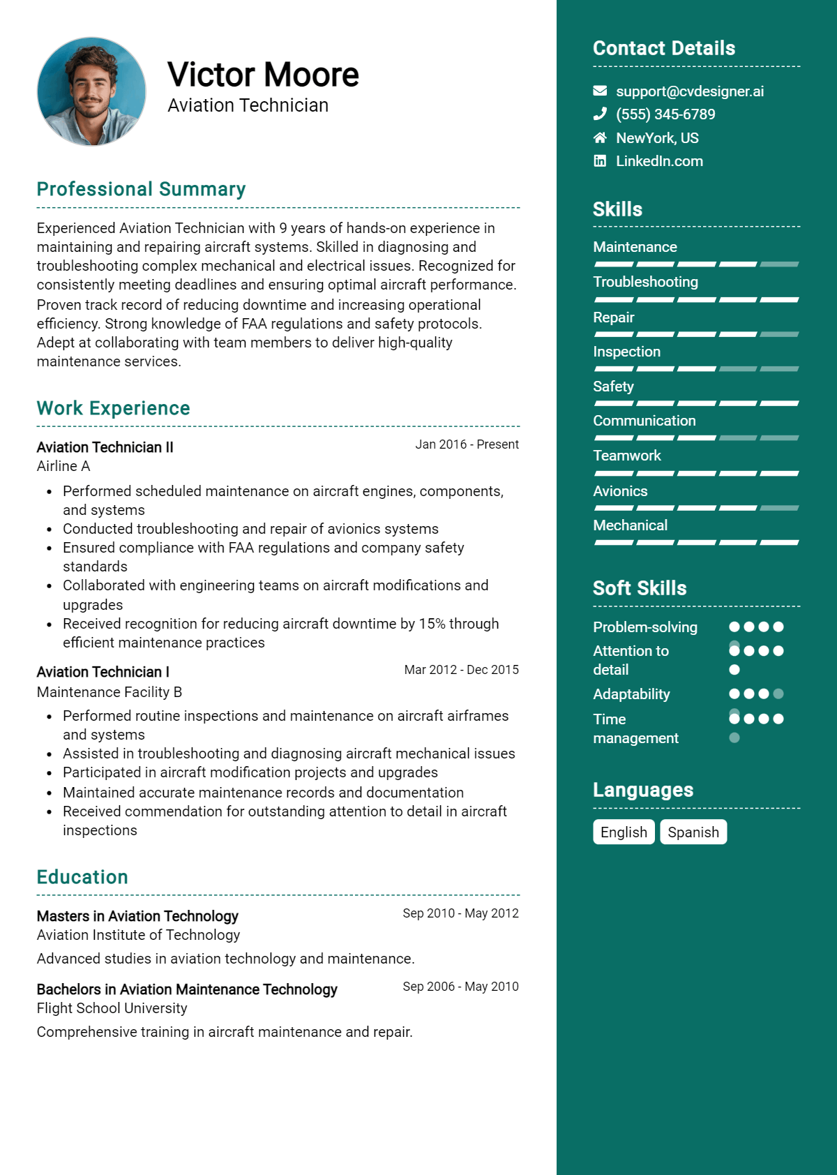 Aviation Technician Resume Example