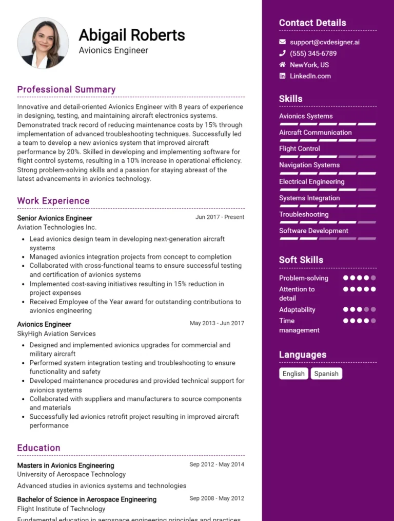 Avionics Engineer CV Example For 2025: Proven Tips & Templates