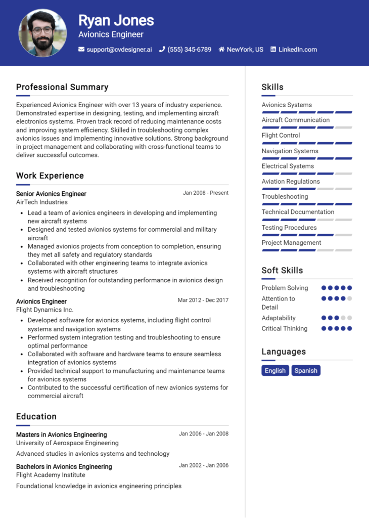 Avionics Engineer Resume Example