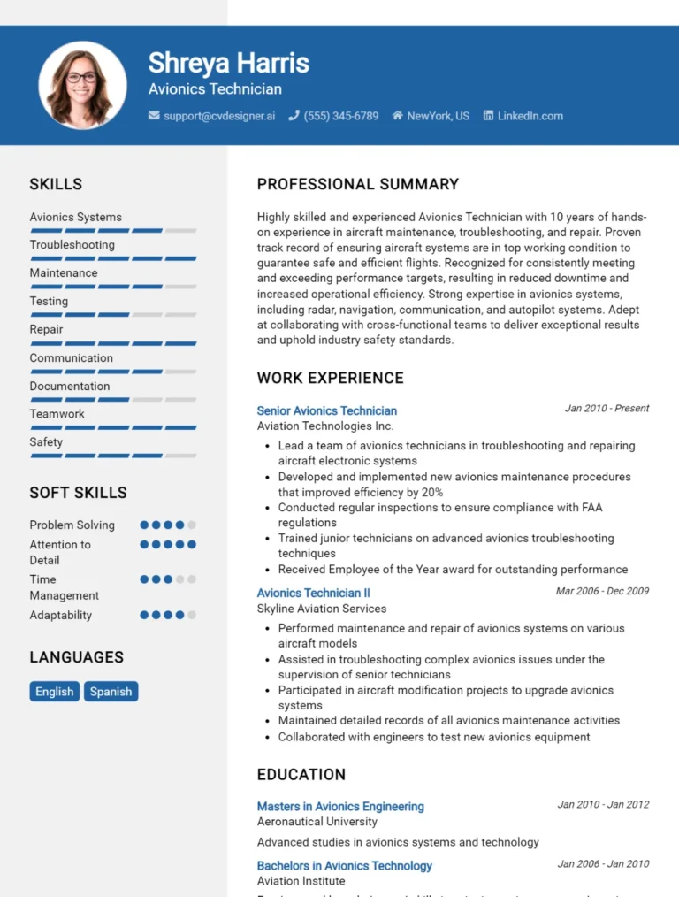 Avionics Technician CV Example For 2025: How to Craft a Winning CV