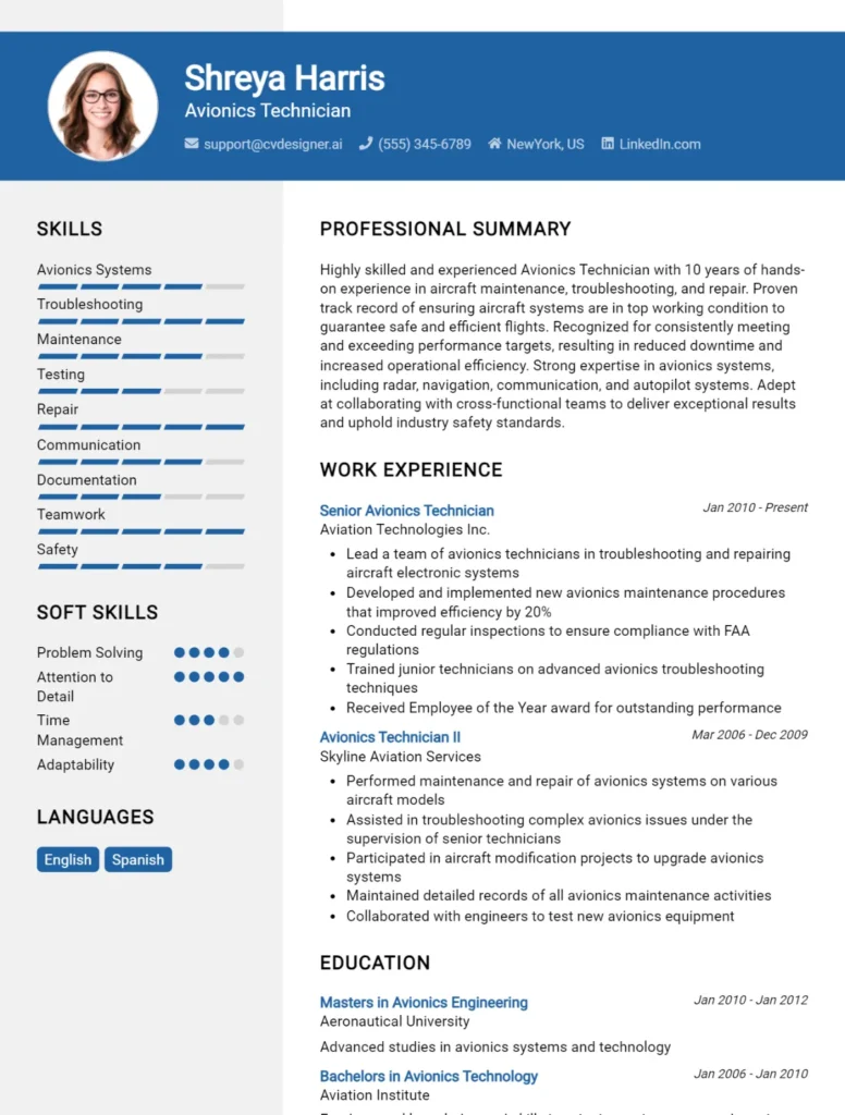 Avionics Technician CV Example