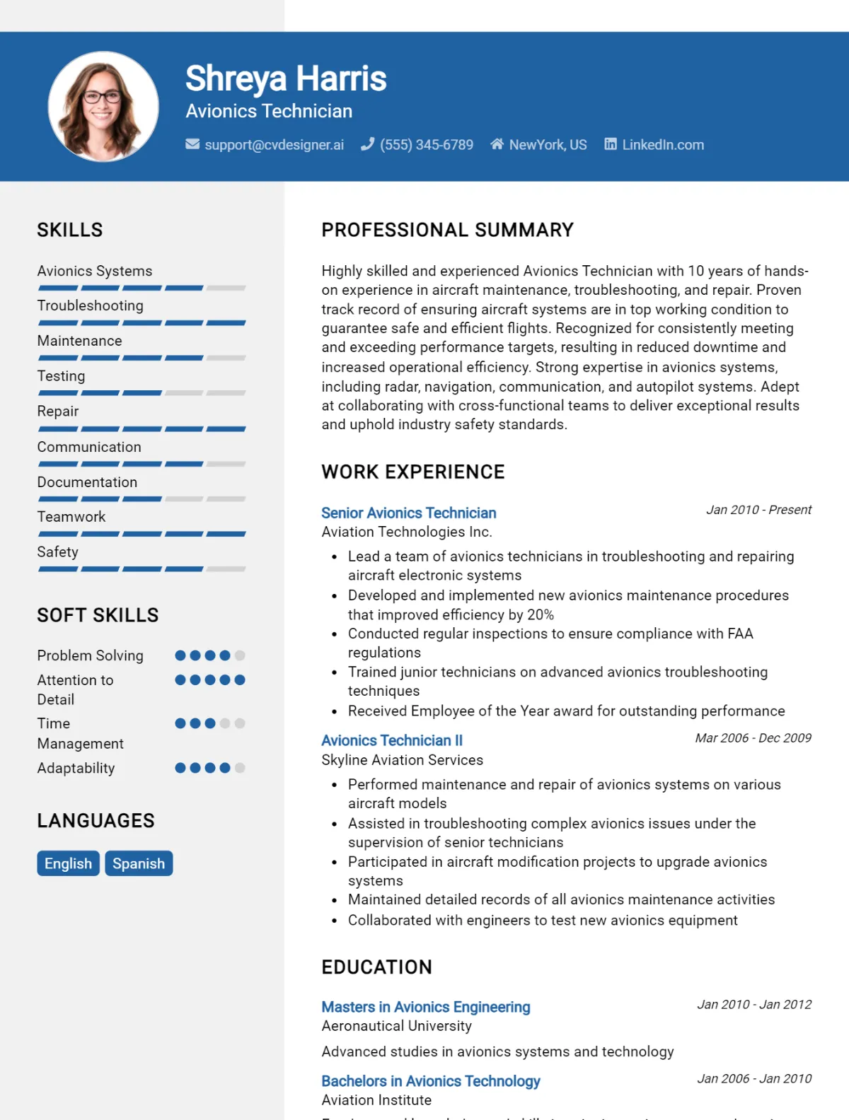 Avionics Technician CV Example