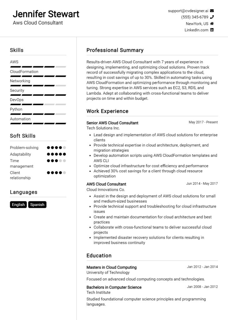 Aws Cloud Consultant Resume Example