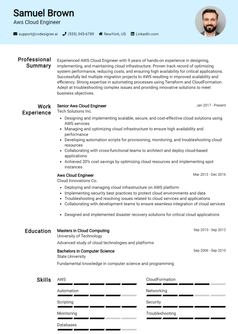 10 AWS Cloud Engineer Resume Examples for 2025: Top CV Skills