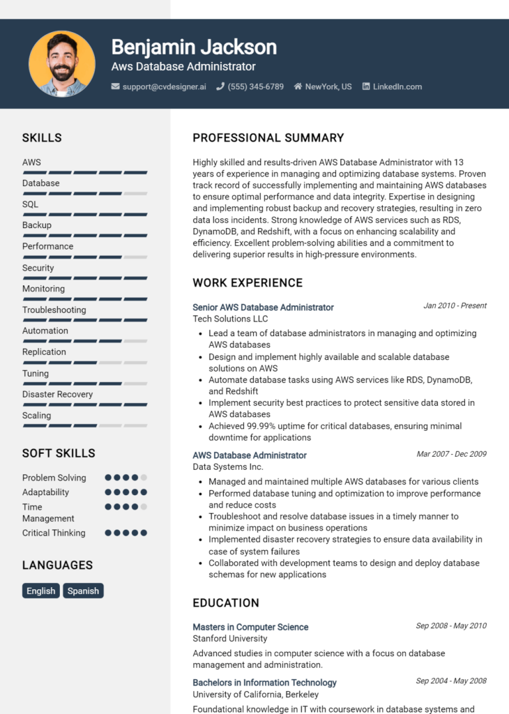 Aws Database Administrator Resume Example