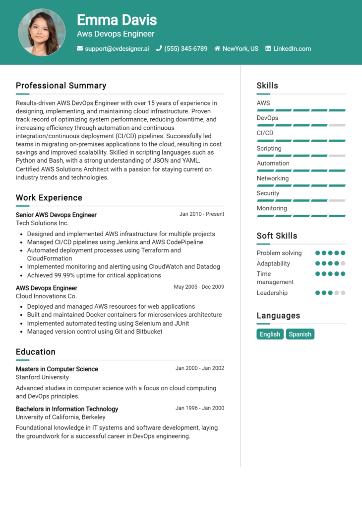 Aws Devops Engineer Resume Example