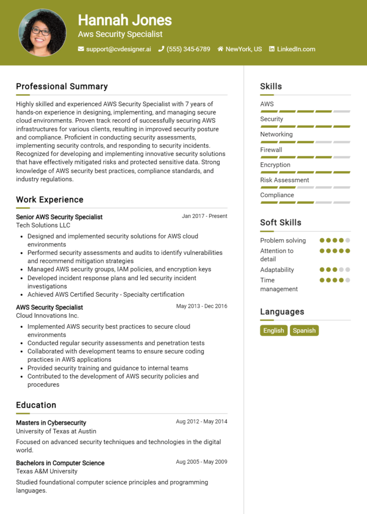 Aws Security Specialist Resume Example