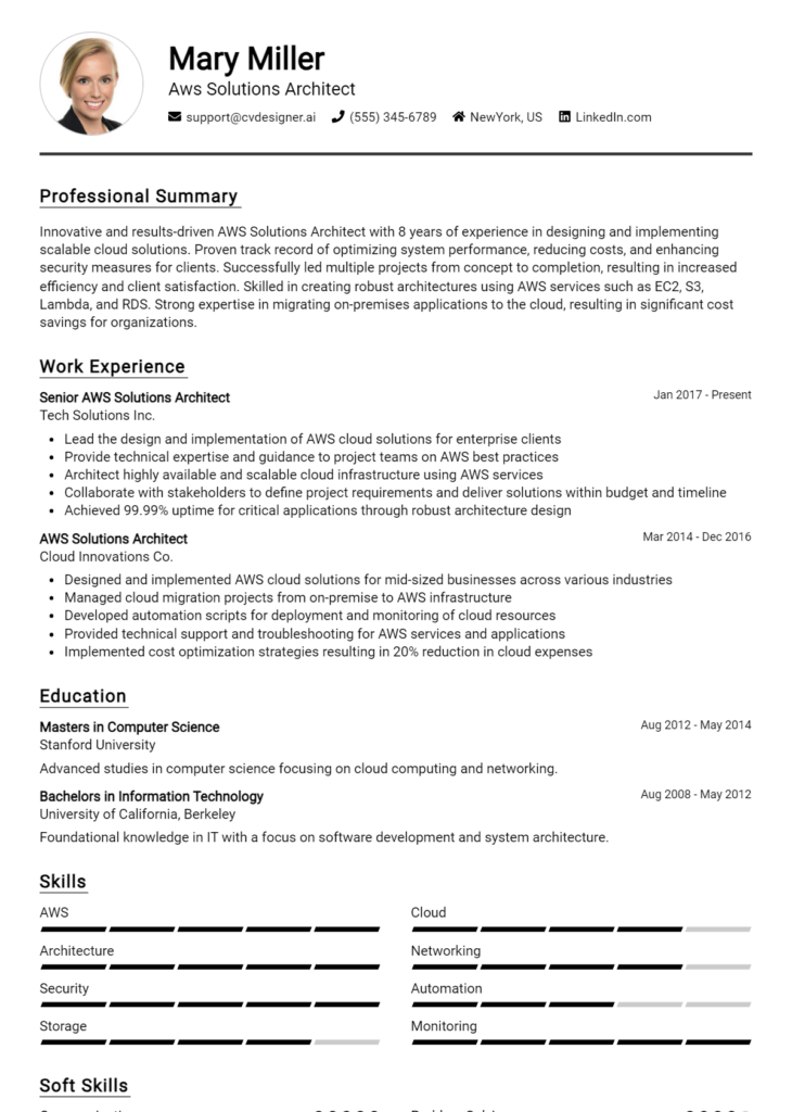 Aws Solutions Architect Resume Example