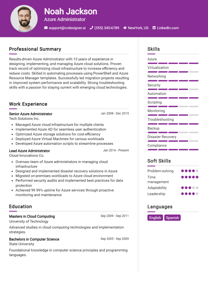 Azure Administrator Resume Example