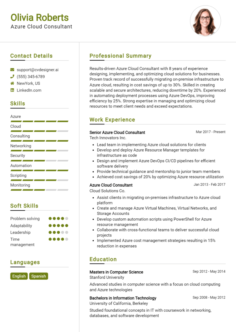 10 Azure Cloud Consultant Resume Examples for 2025: Downloadable Templates