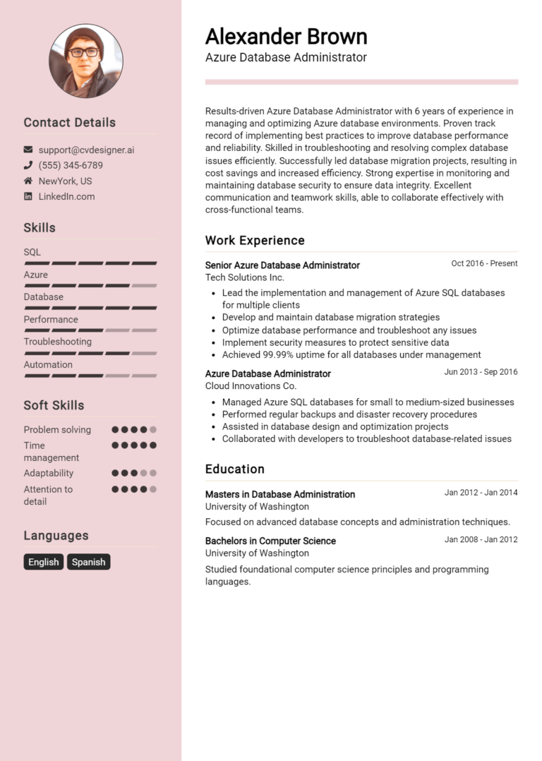 Azure Database Administrator Resume Example for 2025: Best Writing Tips