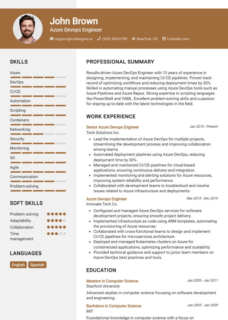 10 Azure DevOps Engineer Resume Examples for 2025: Tips & Templates