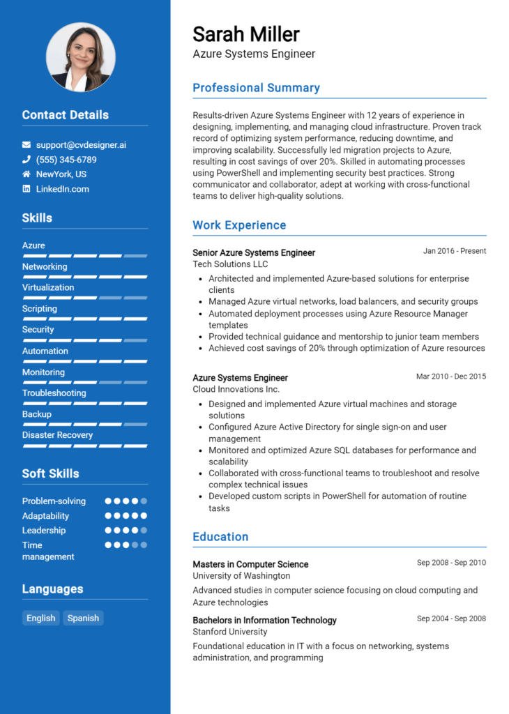 Azure Systems Engineer Resume Example