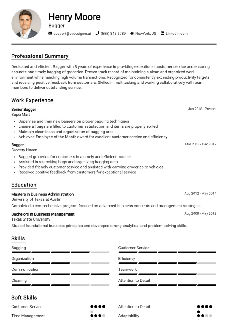 Bagger Resume Example for 2025: How to Create a Professional CV