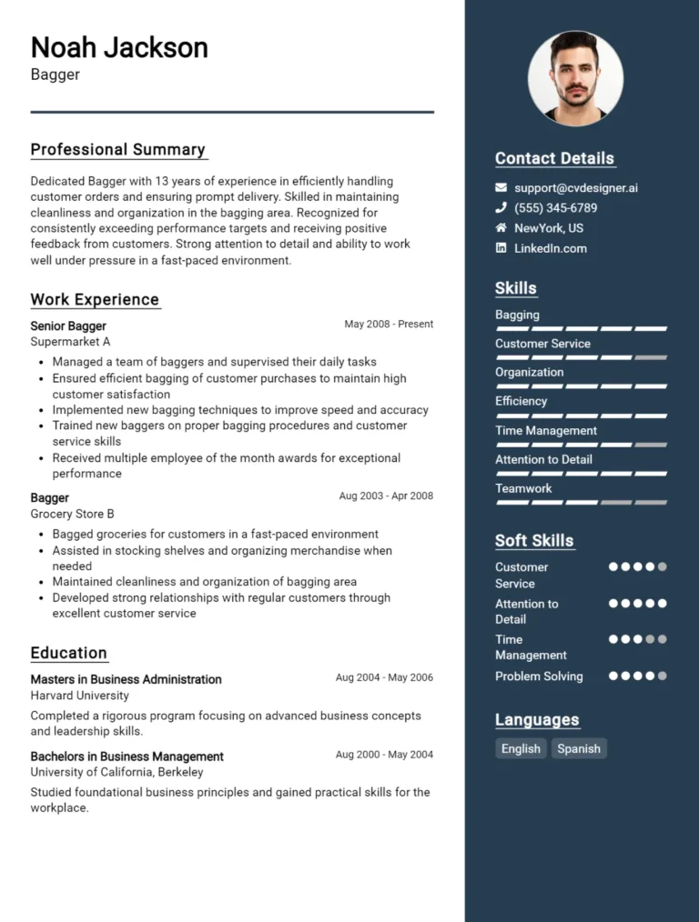 Bagger CV Example For 2025: Tips to Stand Out