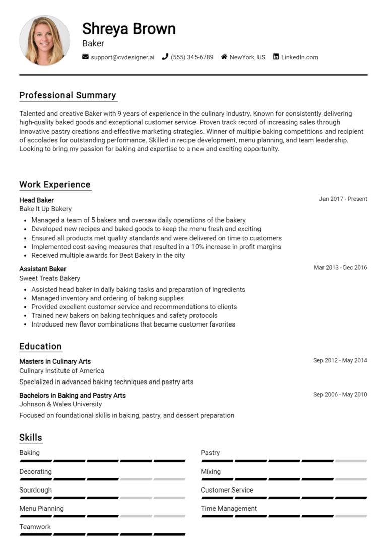 Baker Resume Example for 2025: Free Downloadable Templates