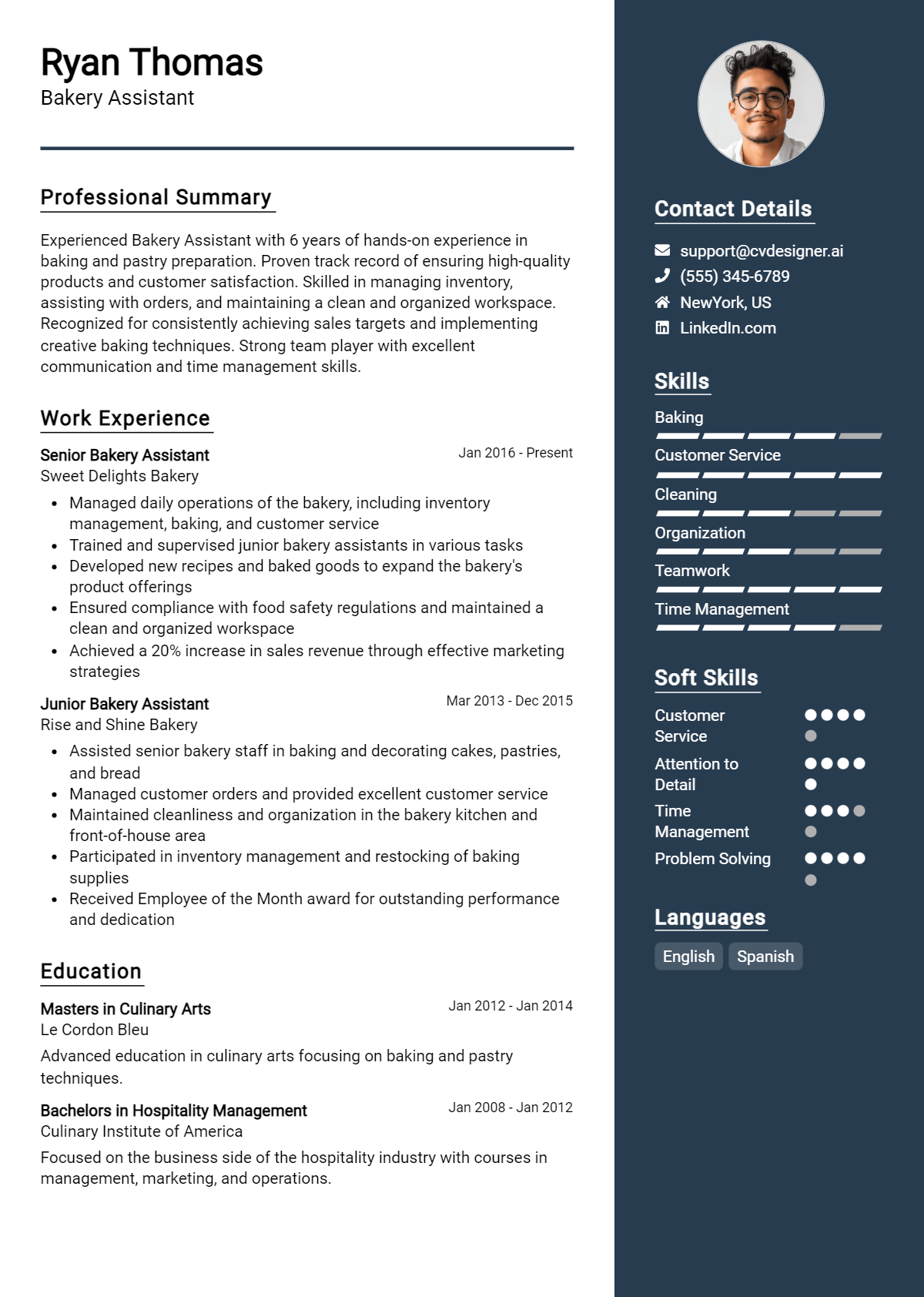 Bakery Assistant Resume Example