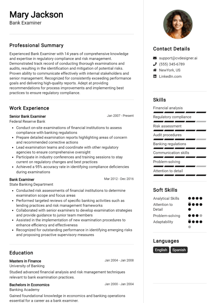 Bank Examiner Resume Example