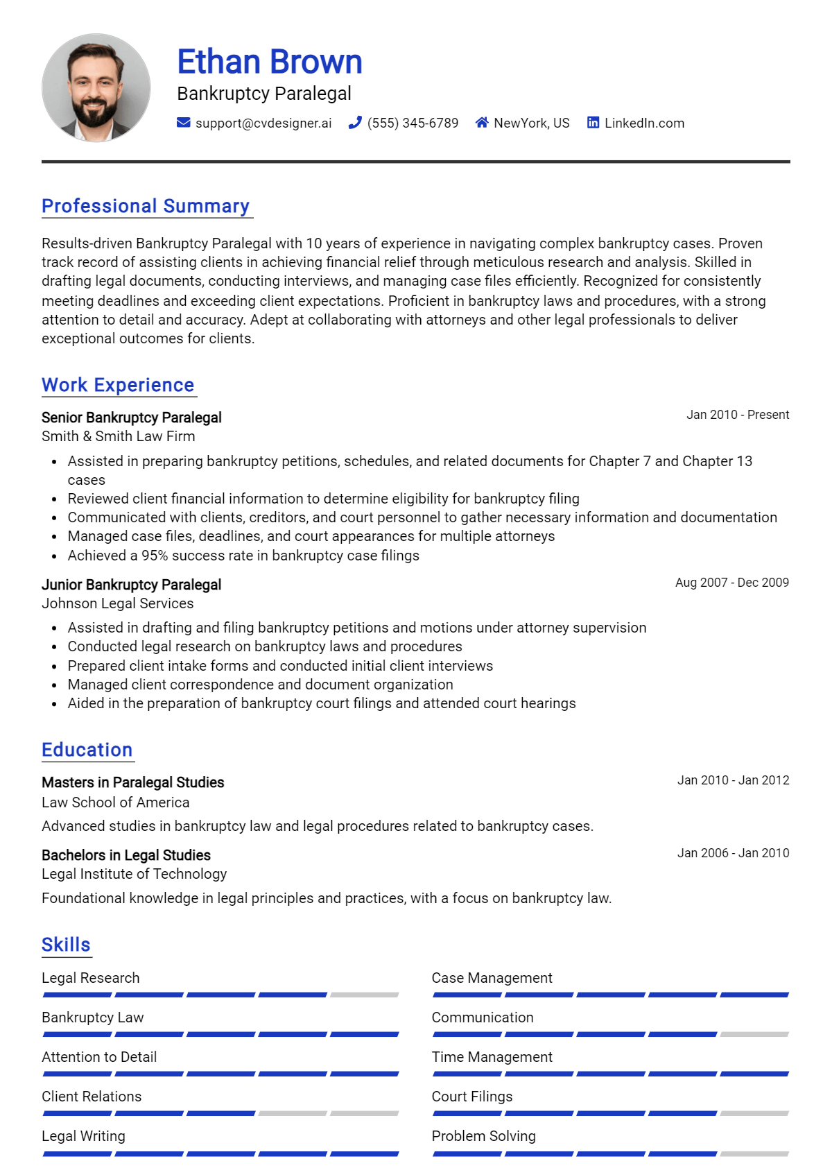 Bankruptcy Paralegal Resume Example