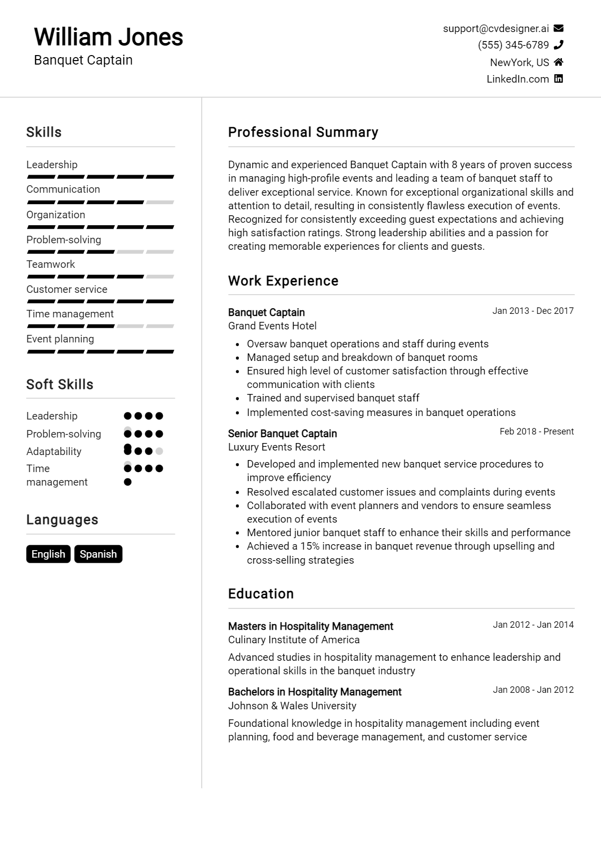 Banquet Captain Resume Example