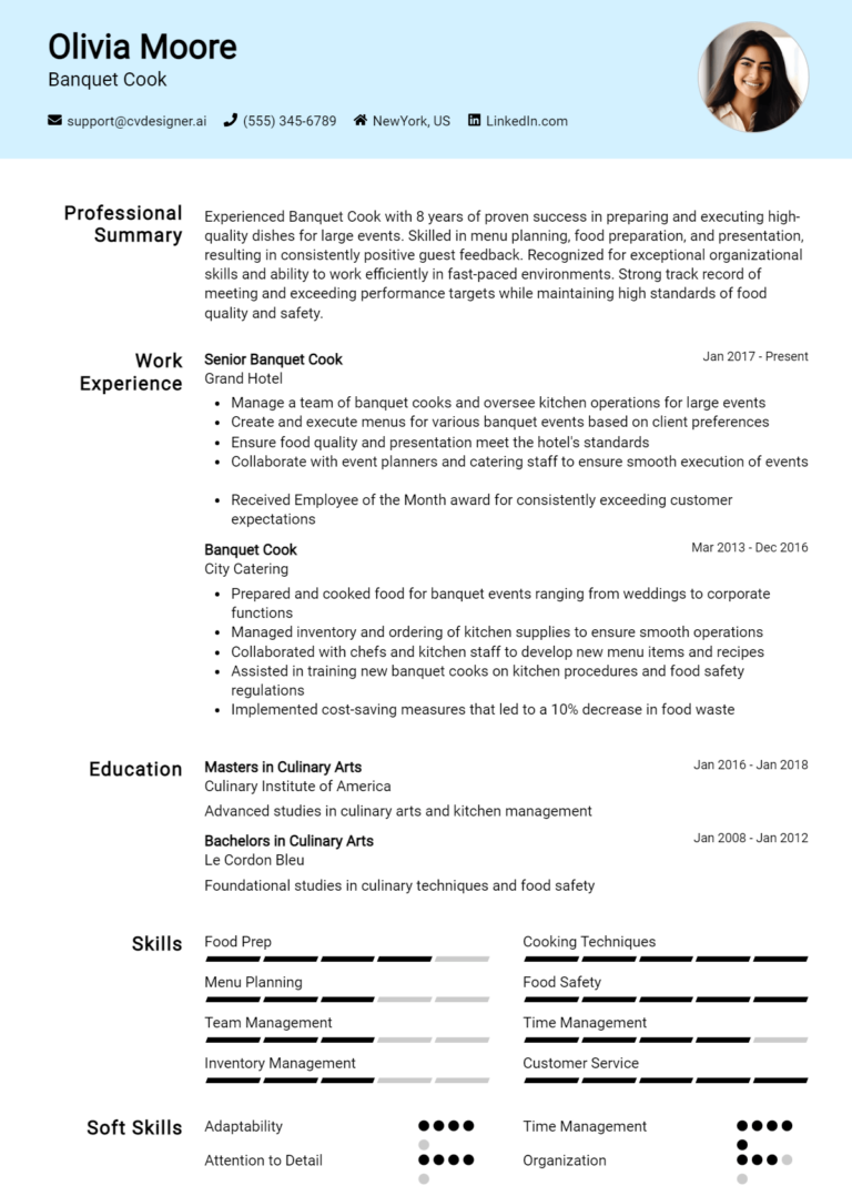 Banquet Cook Resume Example for 2025: Top CV Skills