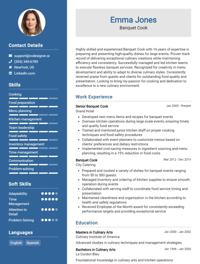 Banquet Cook CV Example For 2025: Examples & Free Templates