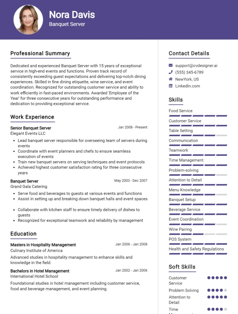 4 Banquet Server CV Examples & Free Templates For 2025