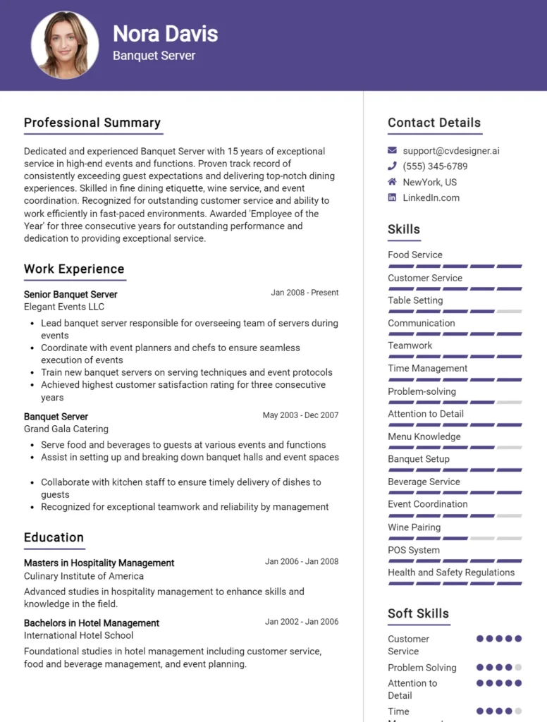 Banquet Server CV Example