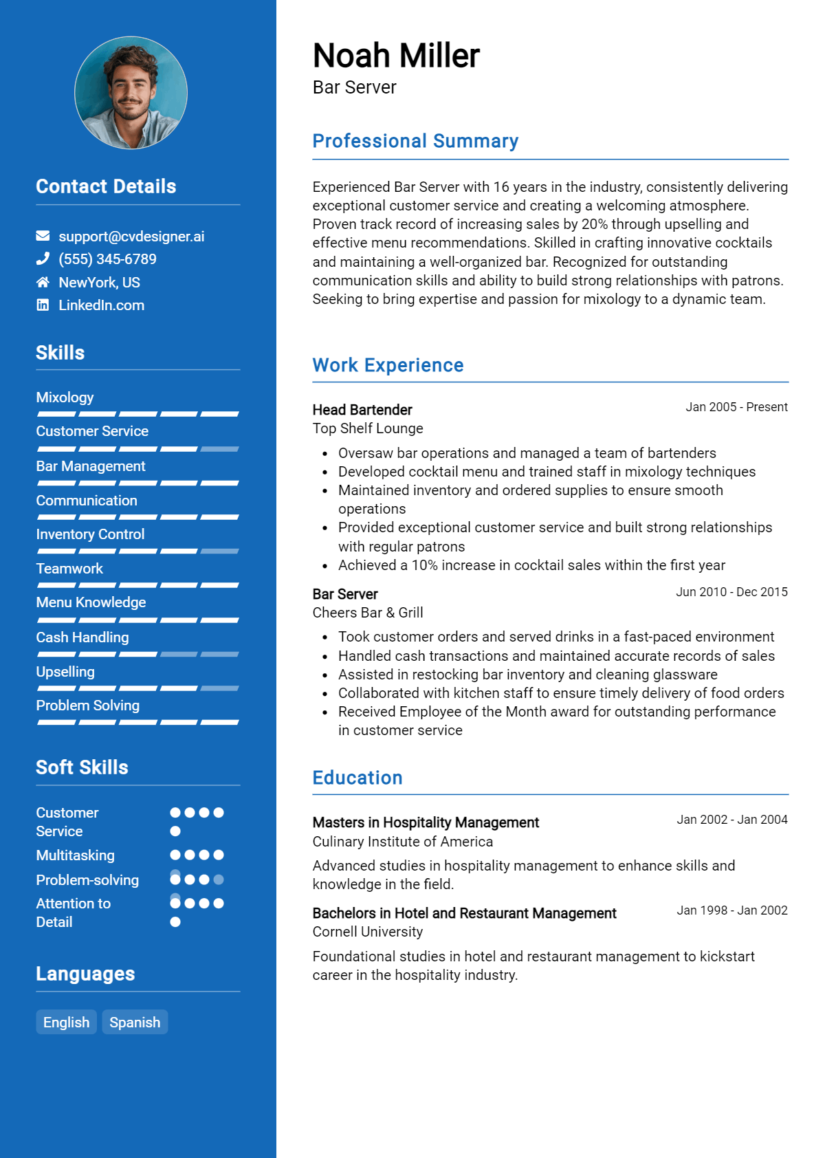 Bar Server Resume Example