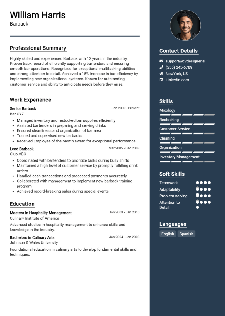 Barback Resume Example for 2025: How to Craft a Winning CV