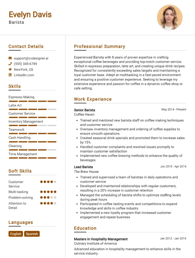 Barista CV Example