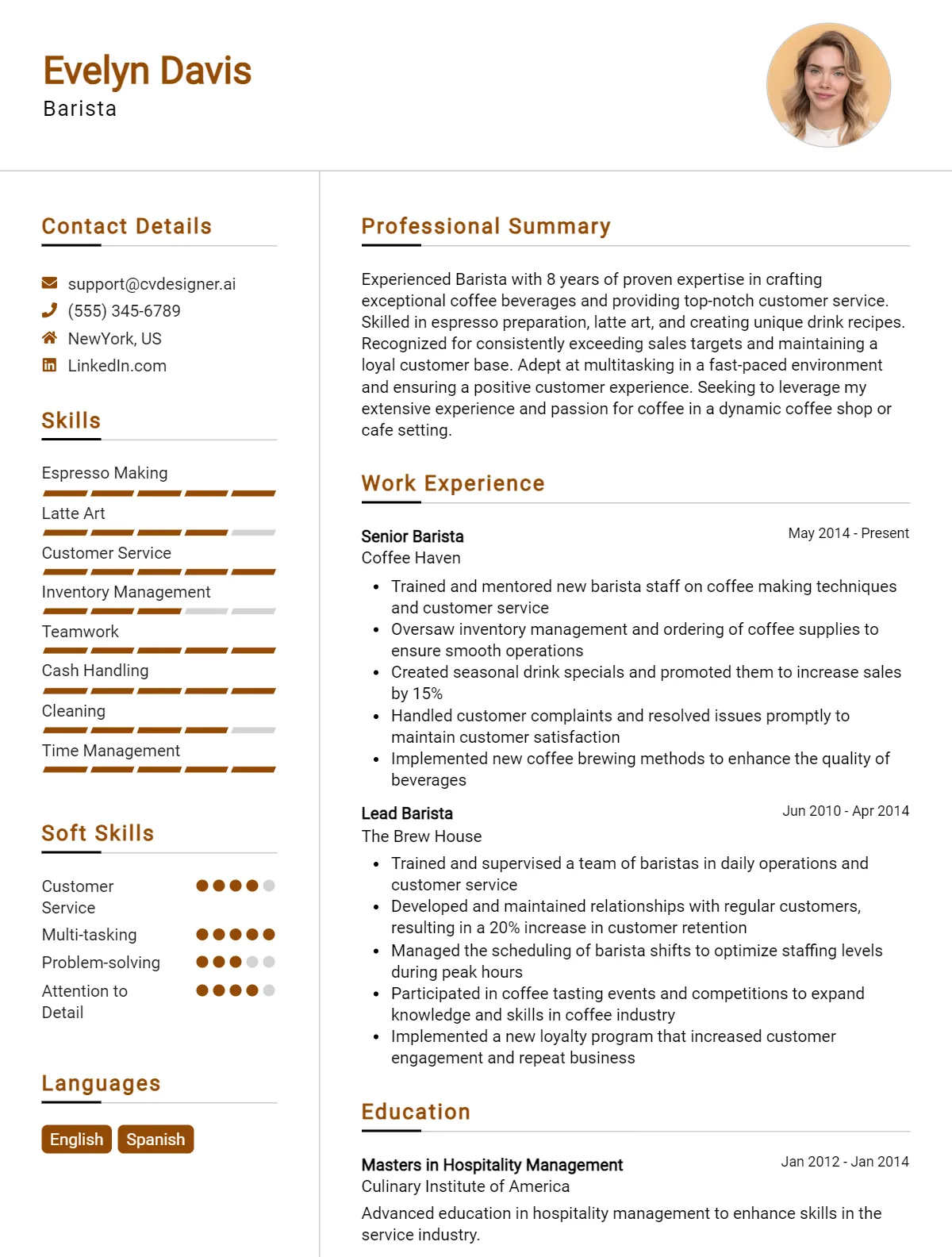 Barista CV Example
