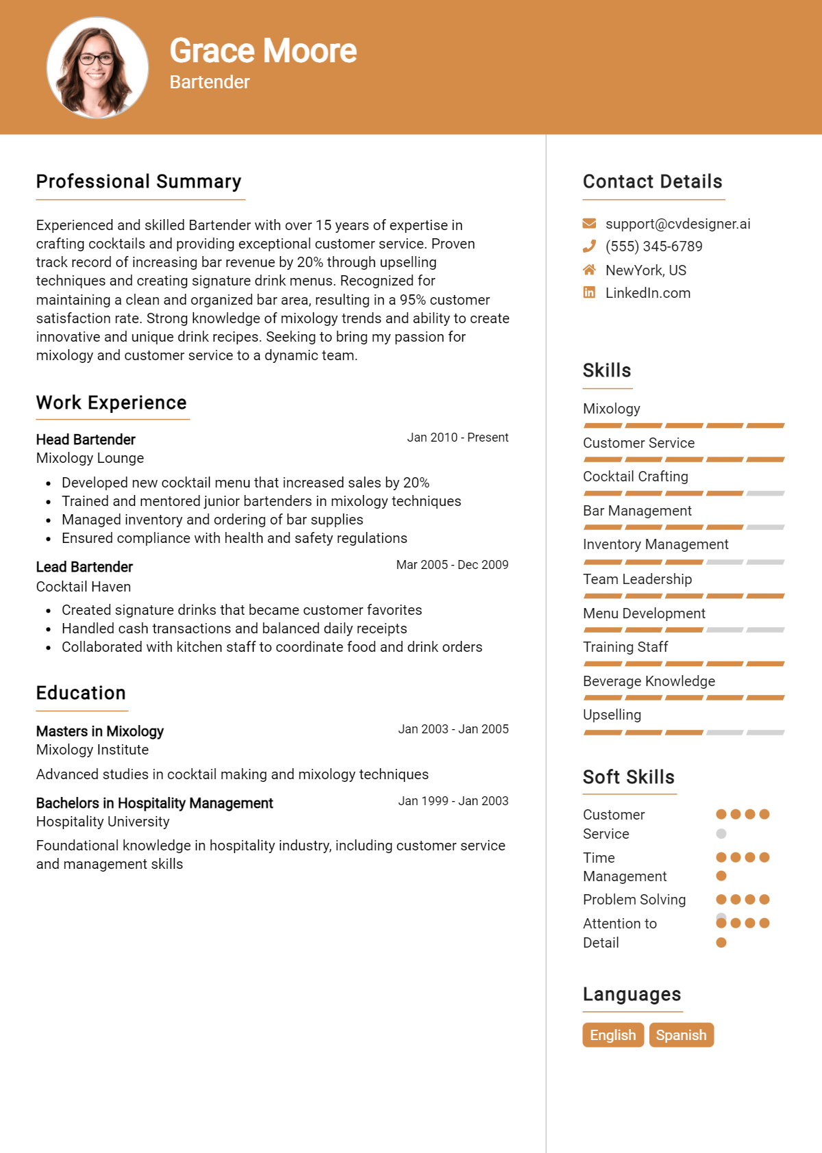 Bartender Resume Example