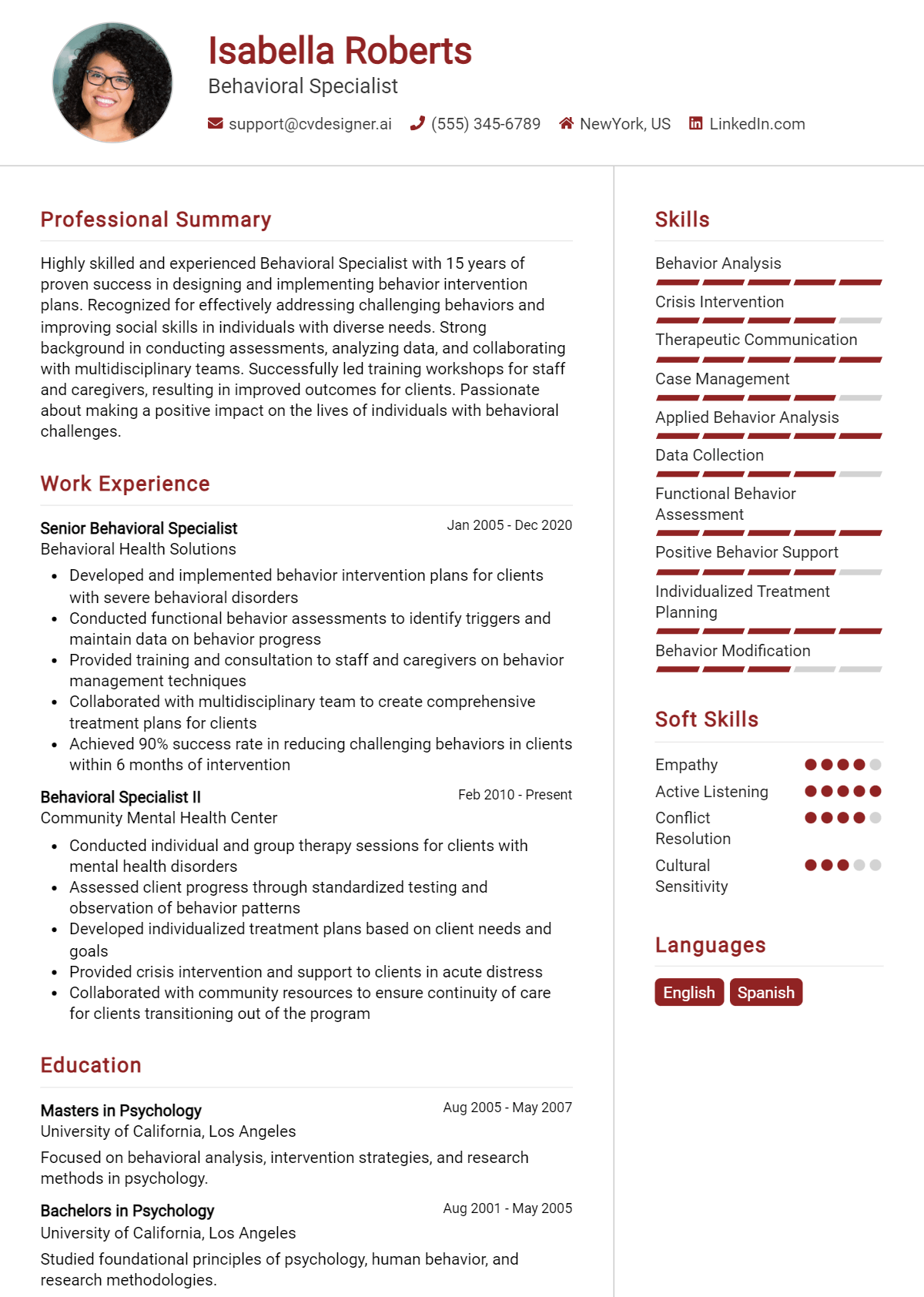 Behavioral Specialist Resume Example