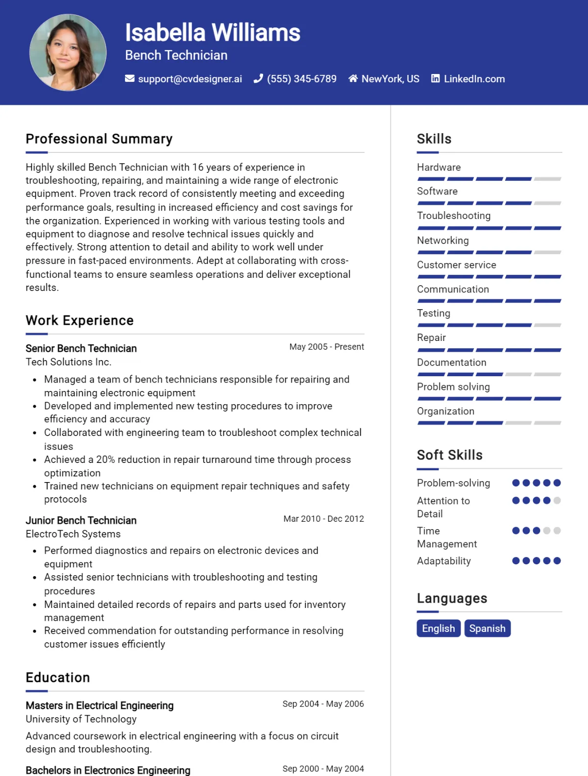 Bench Technician CV Example