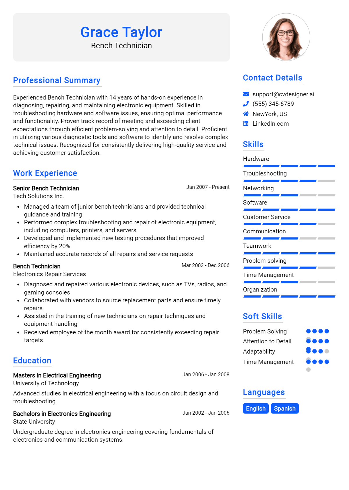 Bench Technician Resume Example