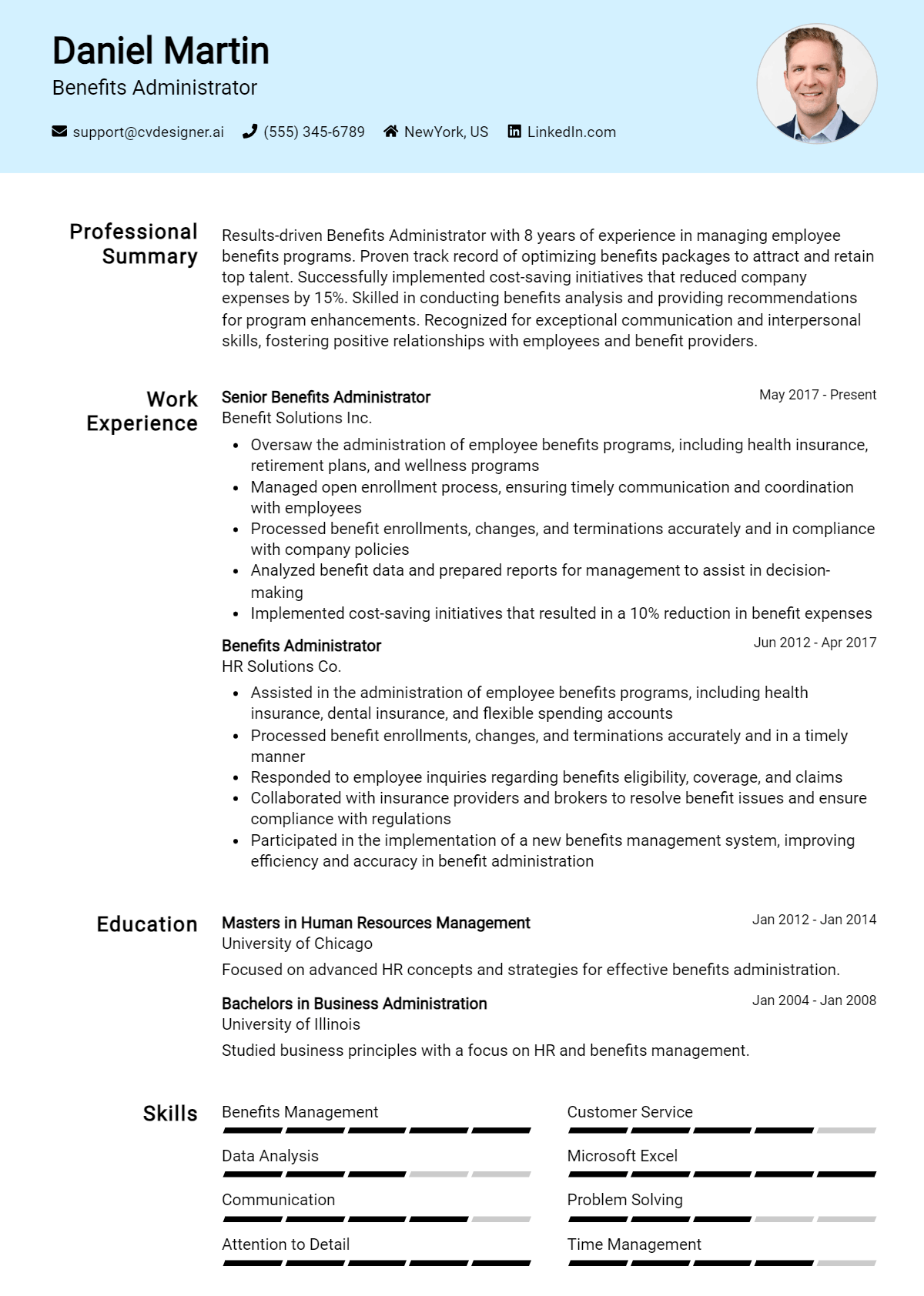 Benefits Administrator Resume Example