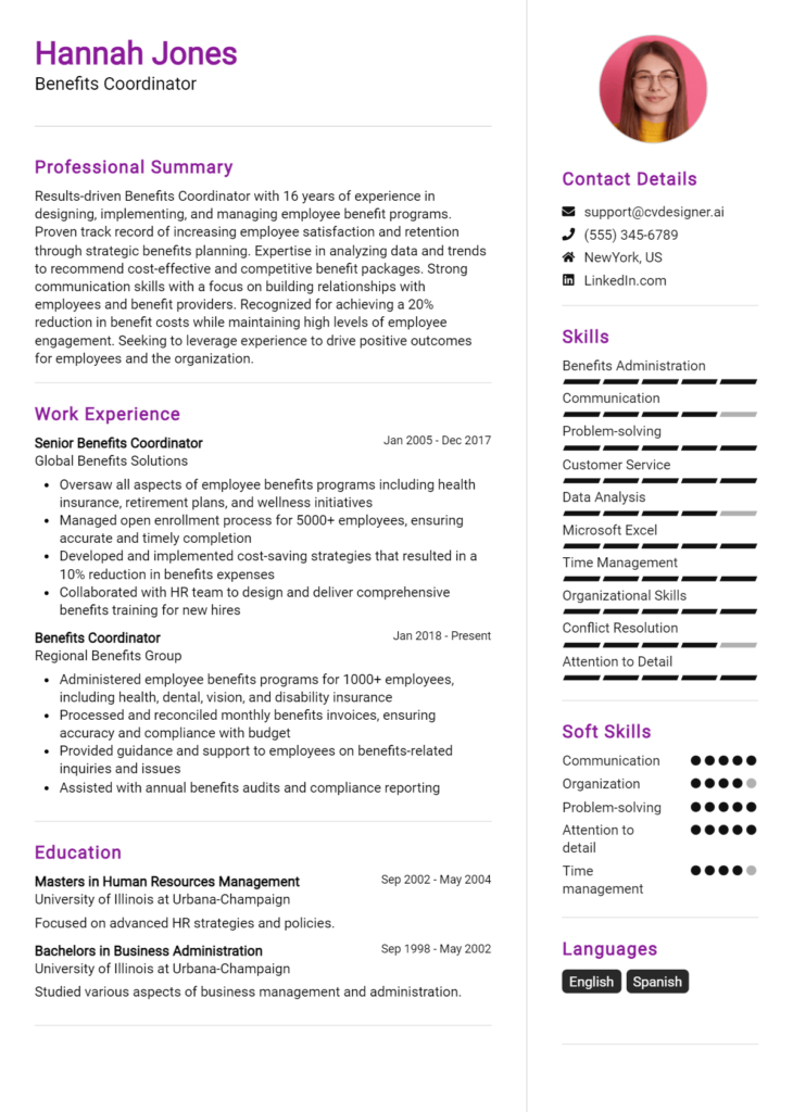 Benefits Coordinator Resume Example