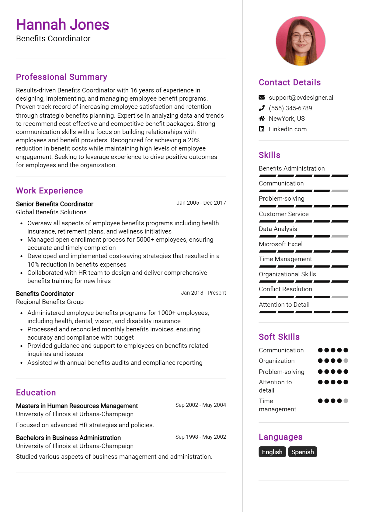 Benefits Coordinator Resume Example