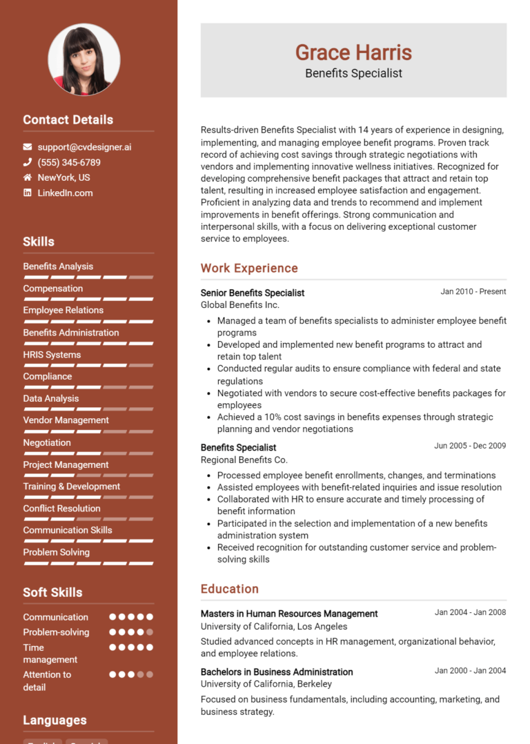 Benefits Specialist Resume Example for 2025: Examples & Free Templates