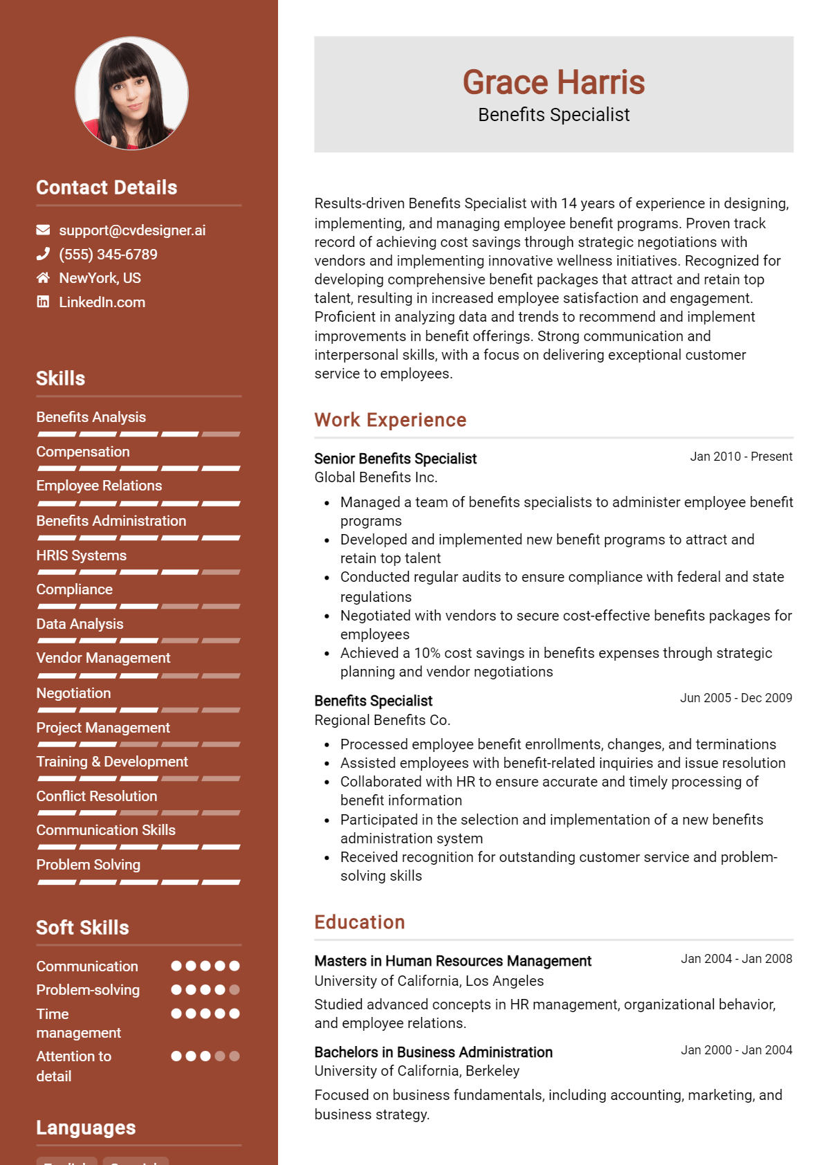 Benefits Specialist Resume Example