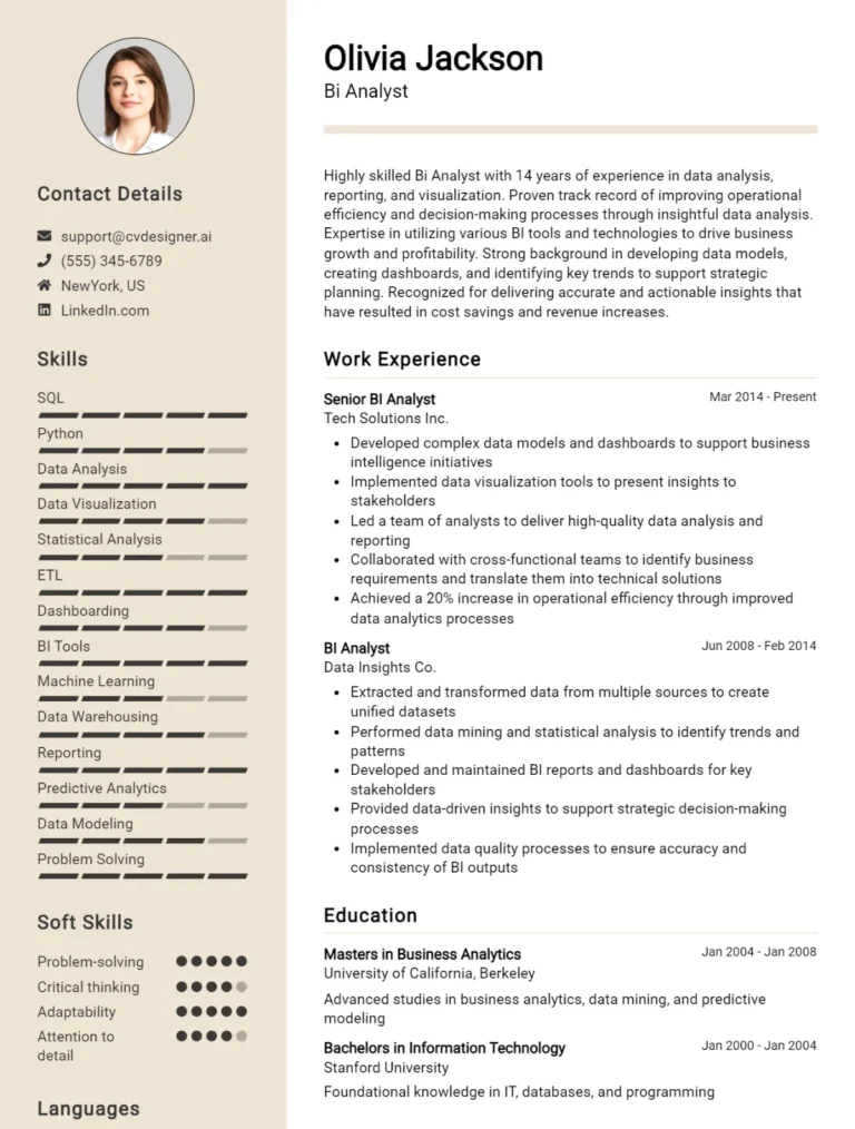 BI Analyst CV Example For 2025: Expert Tips & Templates