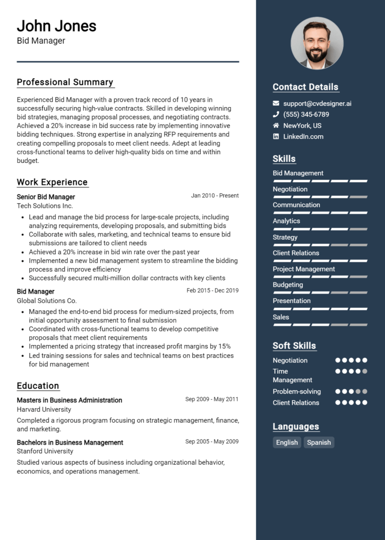 Bid Manager Resume Example for 2025: Top Templates