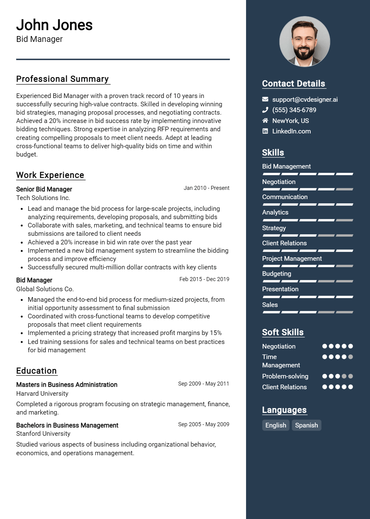 Bid Manager Resume Example