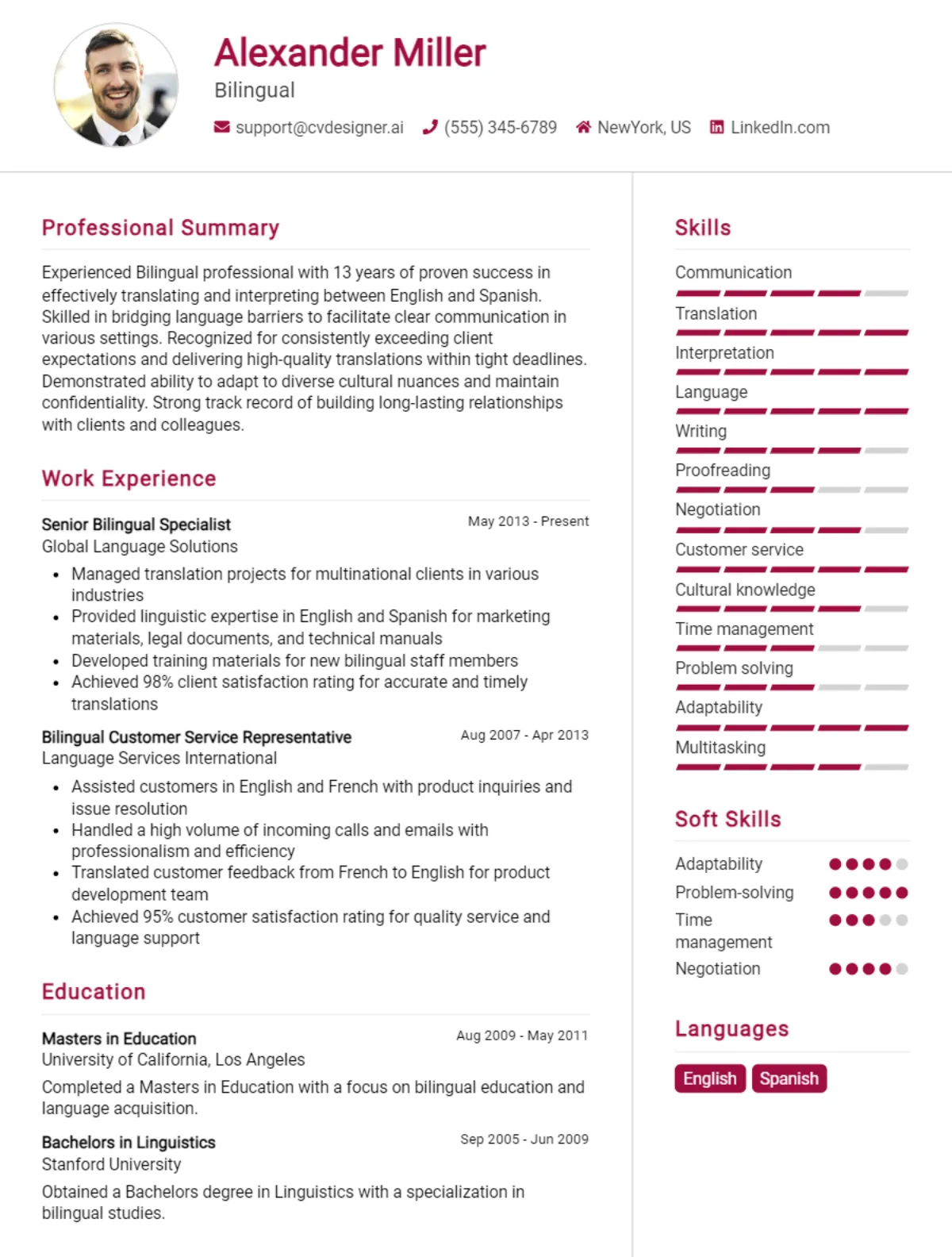 Bilingual CV Example